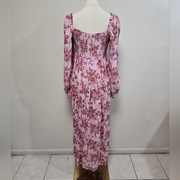 Free People Jaymes Floral Print Square Neck Long Sleeves Midi Dress Size Small - Picture 6 of 9